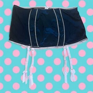 VS Black Satin Garter Belt with Pink Trim